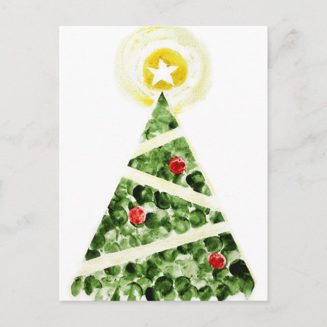 Cartes Pour Fêtes Annuelles Arbre de Noël peint avec des doigts (Devant)