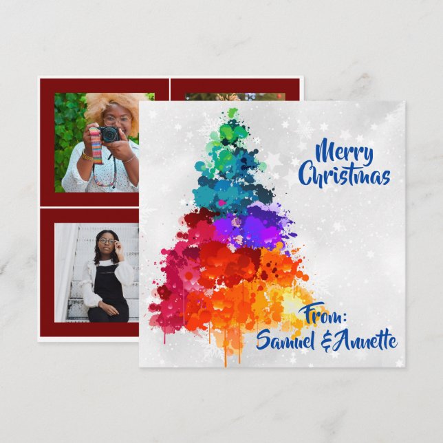 Cartes Pour Fêtes Annuelles Arbre de Noël, Peinture à éclaboussures, Apparteme (Devant / Derrière)