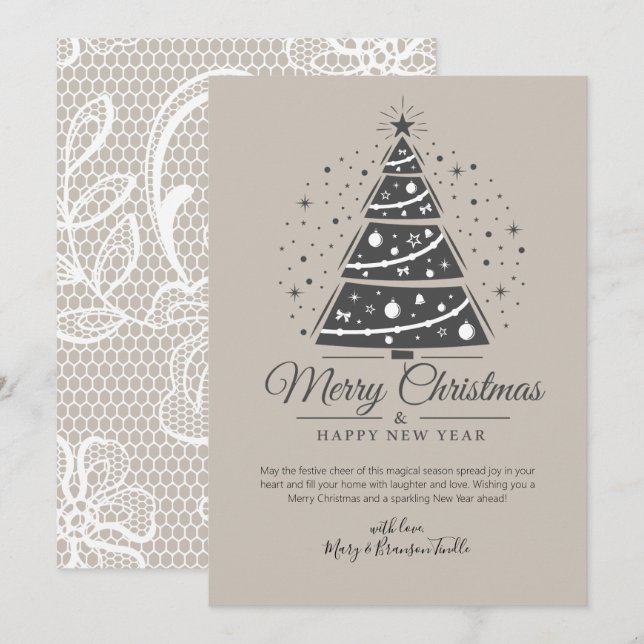Cartes Pour Fêtes Annuelles Arbre de Noël personnalisé en dentelle avec motif  (Devant / Derrière)