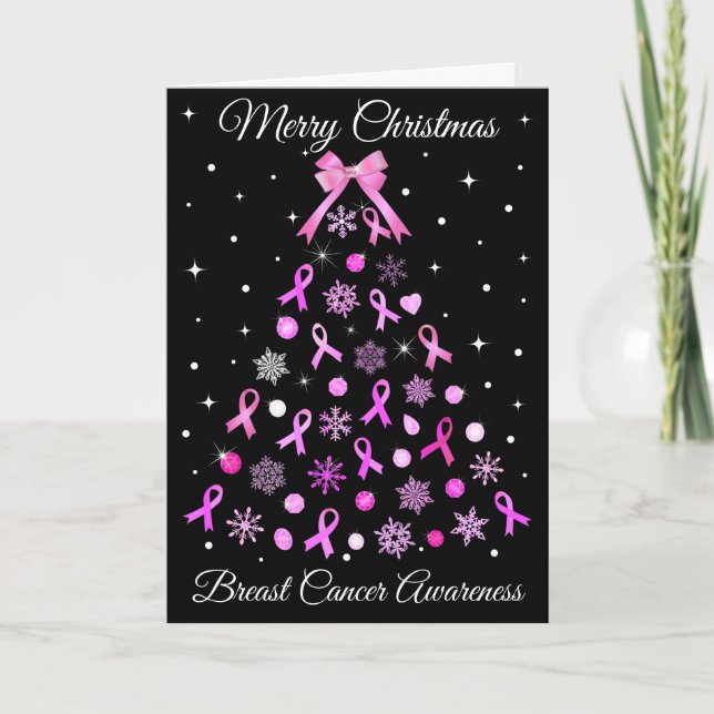 Cartes Pour Fêtes Annuelles Arbre de Noël Pink Ribbon (Devant)
