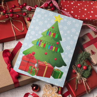 Cartes Pour Fêtes Annuelles Arbre de Noël & Présents Neige d'hiver Votre messa
