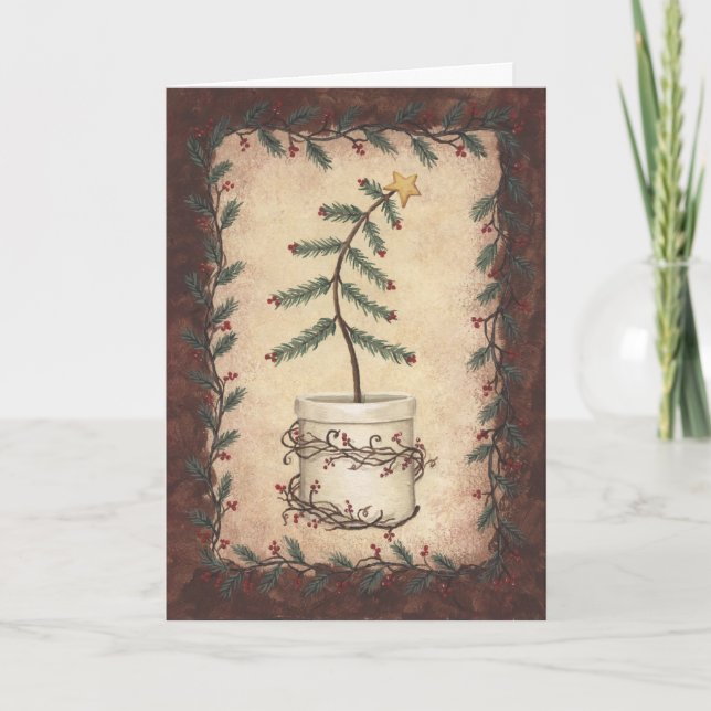 Cartes Pour Fêtes Annuelles Arbre de Noël primitif (Devant)