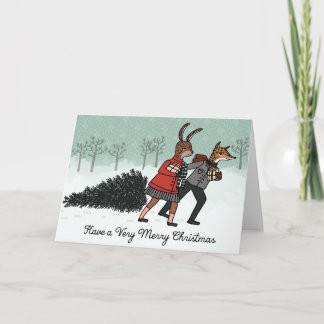 Cartes Pour Fêtes Annuelles Arbre de Noël - Renard et Lapin ramènent l'Arbre