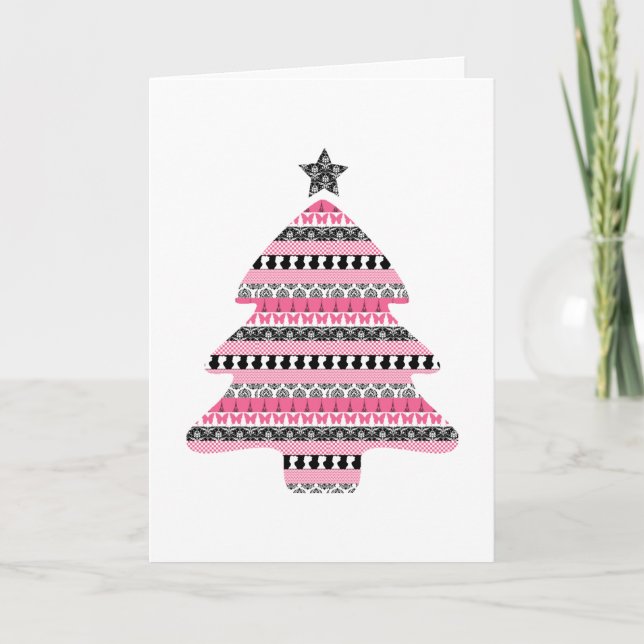 Cartes Pour Fêtes Annuelles Arbre de Noël rose et noir (Devant)