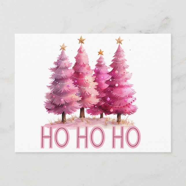 Cartes Pour Fêtes Annuelles Arbre de Noël rose HOHOHOHO (Devant)