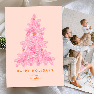 Cartes Pour Fêtes Annuelles Arbre de Noël rose moderne moderne brillant 1 phot