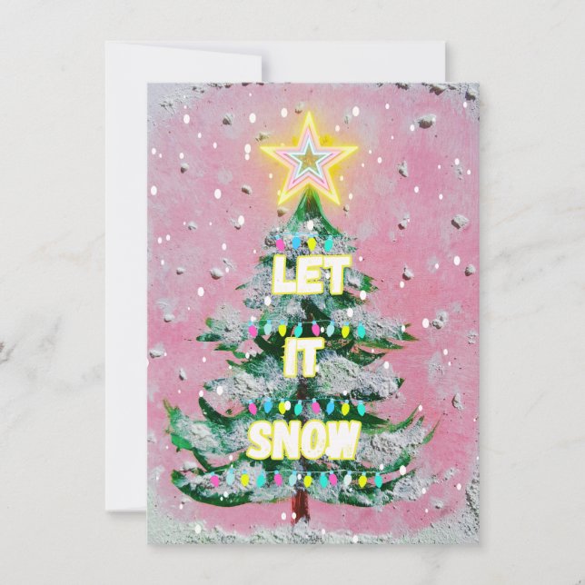 Cartes Pour Fêtes Annuelles Arbre de Noël rose rétro (Devant)