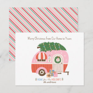 Cartes Pour Fêtes Annuelles Arbre de Noël rose Vintage Caméra rétro Monogramme