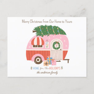Cartes Pour Fêtes Annuelles Arbre de Noël rose Vintage Caméra rétro Monogramme