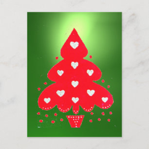 CARTES POUR FÊTES ANNUELLES ARBRE DE NOËL ROUGE AVEC COEURS EN VACANCES VERTES