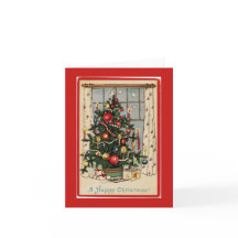 Arbre de Noël rouge décoré vintage