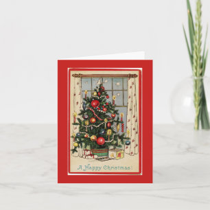 Cartes Pour Fêtes Annuelles Arbre de Noël rouge décoré vintage