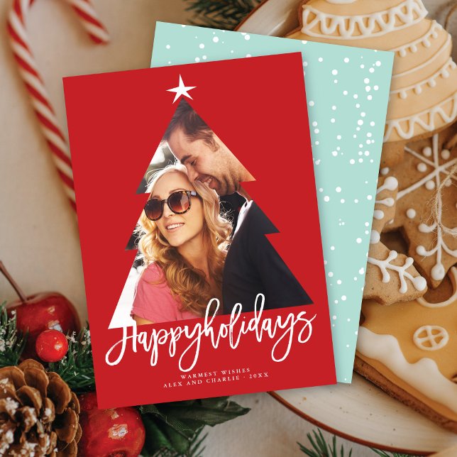 Cartes Pour Fêtes Annuelles Arbre de Noël Rouge Découpé Joyeuses Fêtes Photo (Créateur téléchargé)