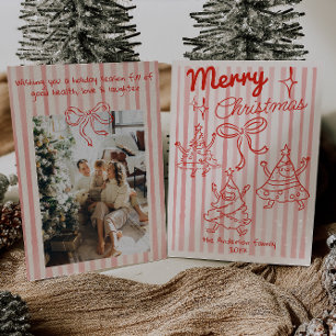 Cartes Pour Fêtes Annuelles Arbre de Noël Rouge Dessiné à la Main Rétro avec R