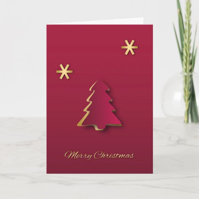 Cartes Pour Fêtes Annuelles Arbre de Noël rouge d'or élégant chic (Devant)