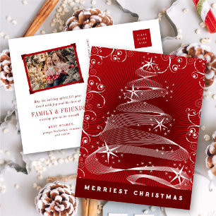 Cartes Pour Fêtes Annuelles Arbre de Noël Rouge Étincelant Abstrait Chic