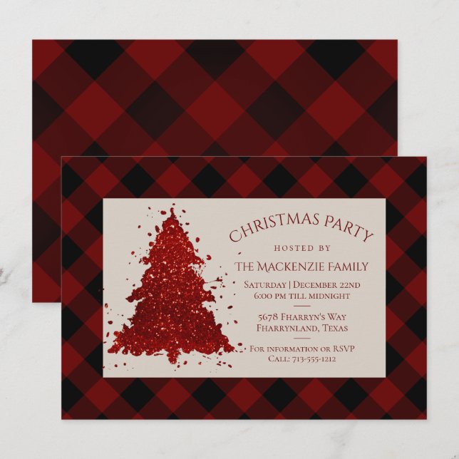 Cartes Pour Fêtes Annuelles Arbre de Noël rustique | Red Buffalo Plaid Holiday (Devant / Derrière)