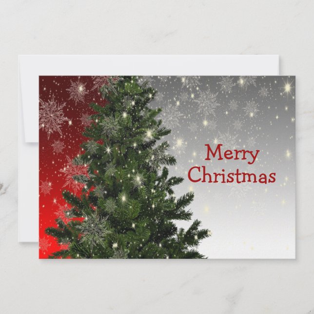 Cartes Pour Fêtes Annuelles Arbre de Noël Salutation Vert Rouge Blanc Snowflak (Devant)