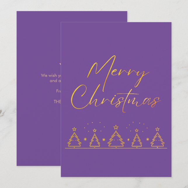 Cartes Pour Fêtes Annuelles Arbre de Noël simple violet et or (Devant / Derrière)