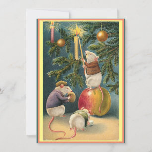 Cartes Pour Fêtes Annuelles Arbre de Noël souris mignonnes vintage allumant de