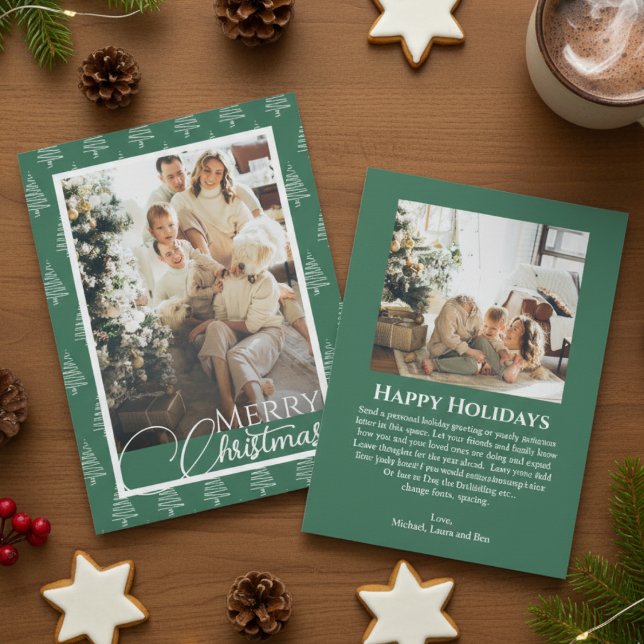 Cartes Pour Fêtes Annuelles Arbre de Noël vert et blanc Photo Motif (Green And White Christmas Tree Pattern Photo Holiday Card)