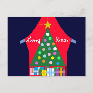 Cartes Pour Fêtes Annuelles Arbre de Noël vert et Draps bleus :