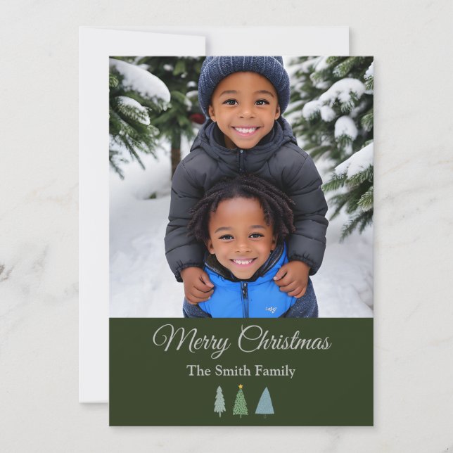 Cartes Pour Fêtes Annuelles Arbre de Noël vert photo personnalisée (Devant)