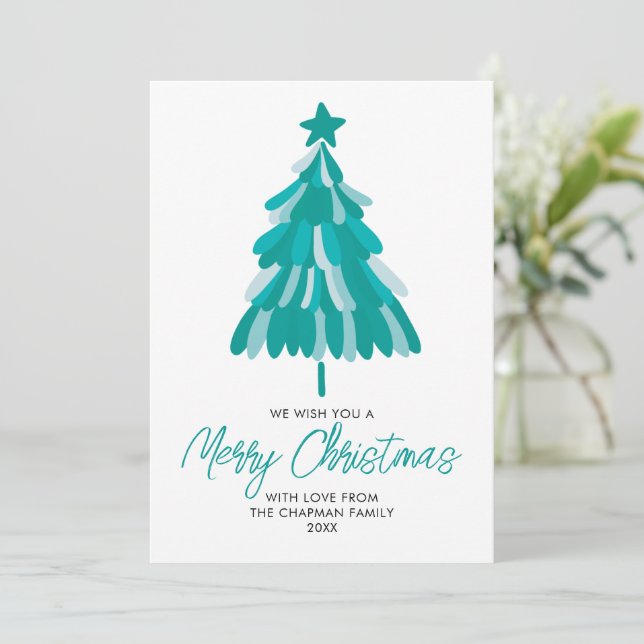 Cartes Pour Fêtes Annuelles Arbre de Noël vert turquoise (Debout devant)