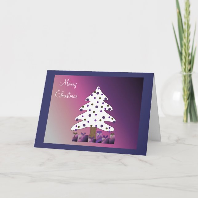Cartes Pour Fêtes Annuelles Arbre de Noël violet et blanc (Devant)