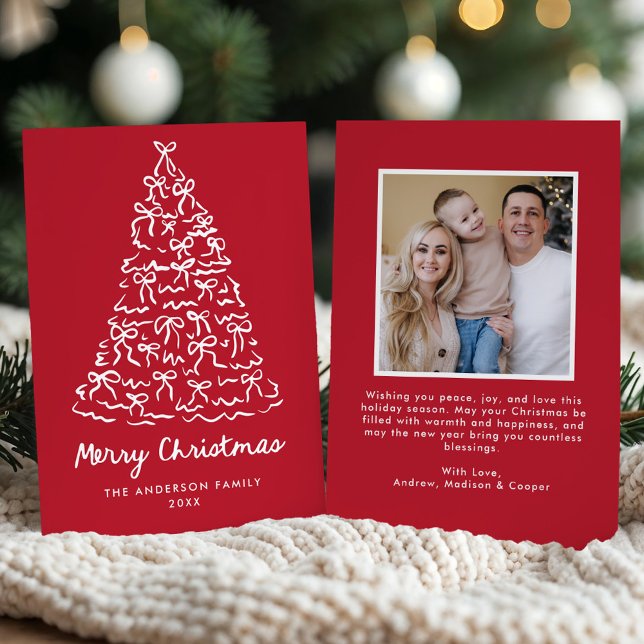 Cartes Pour Fêtes Annuelles Arbre de Noël Whimsical Bows Red Photo (Créateur téléchargé)