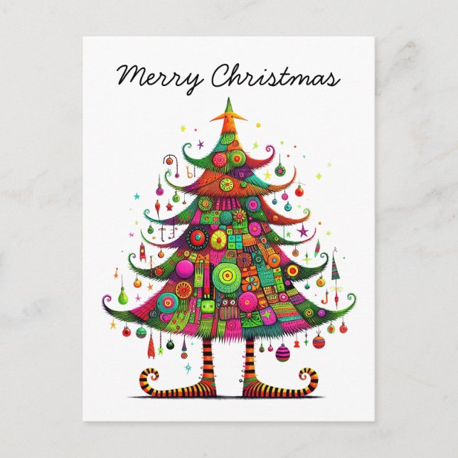 Cartes Pour Fêtes Annuelles Arbre de Noël Whimsical, Couleurs Lumineuses, (Devant)