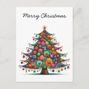 Cartes Pour Fêtes Annuelles Arbre de Noël Whimsical, Couleurs Lumineuses,