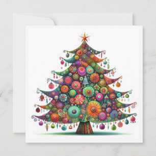 Cartes Pour Fêtes Annuelles Arbre de Noël Whimsical, Couleurs Lumineuses,