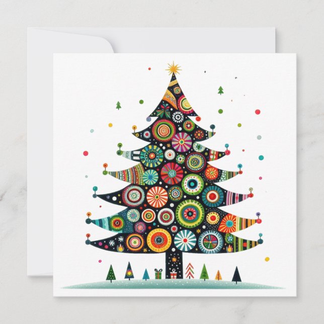 Cartes Pour Fêtes Annuelles Arbre de Noël Whimsical, Couleurs Lumineuses, (Devant)