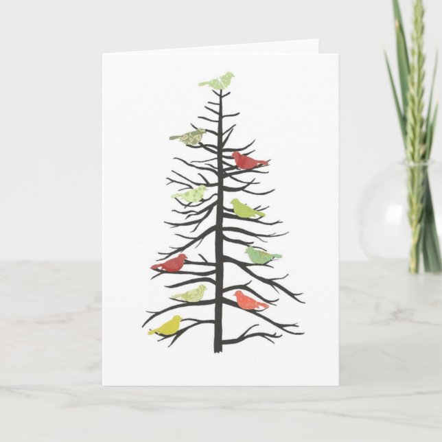 Cartes Pour Fêtes Annuelles Arbre de papier d'oiseau (Devant)