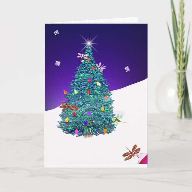 Cartes Pour Fêtes Annuelles arbre de vacances de libellule (Devant)