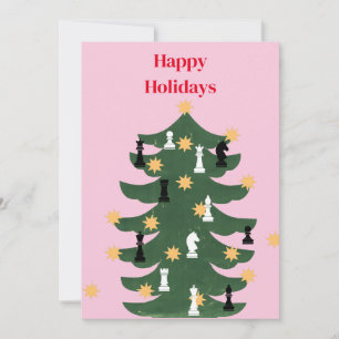 Cartes Pour Fêtes Annuelles Arbre d'échecs de Noël rose moderne