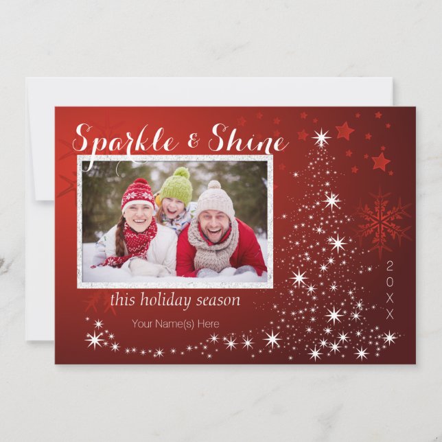 Cartes Pour Fêtes Annuelles Arbre des lumières blanches avec quatre photos (Devant)
