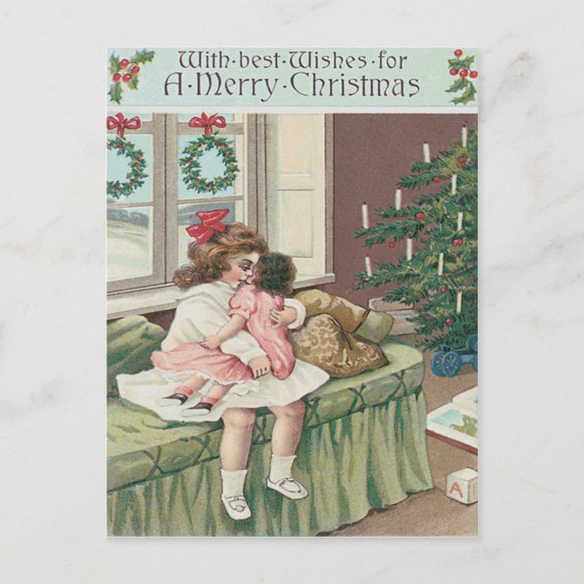 Cartes Pour Fêtes Annuelles Arbre du matin de Noël Poupée actuelle fille (Devant)