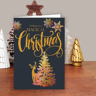 Cartes Pour Fêtes Annuelles Arbre et cerf d'or de Noël magique