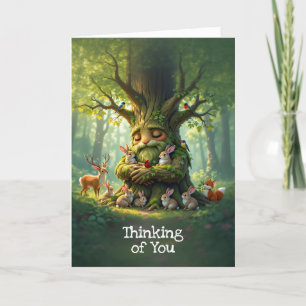 Cartes Pour Fêtes Annuelles Arbre Père Whimsical avec des Créatures de Forêt