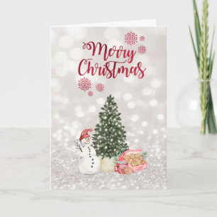 Cartes Pour Fêtes Annuelles Arbre pin,bonhomme de neige,cookies Bokeh scintill