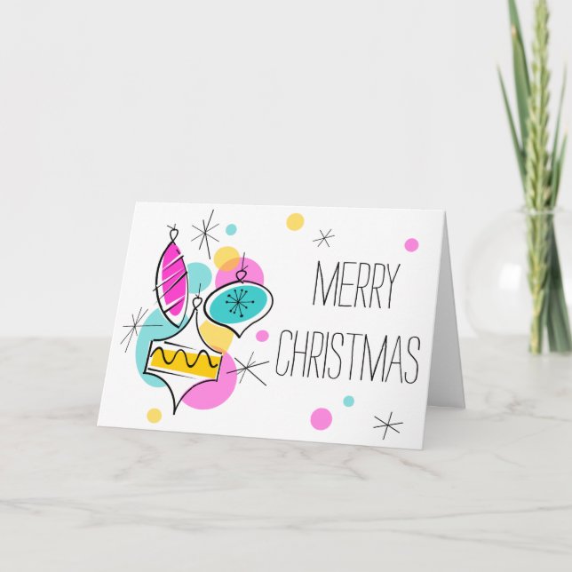 Cartes Pour Fêtes Annuelles Arbre rétro Baubles Groupe Noël dans le texte (Devant)