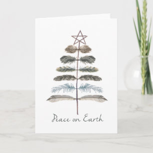 Cartes Pour Fêtes Annuelles arbre rustique vintage moderne de plume d'hiver