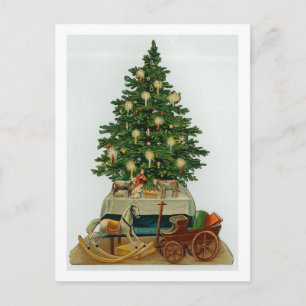Cartes Pour Fêtes Annuelles Arbre vintage et Jouets en bois