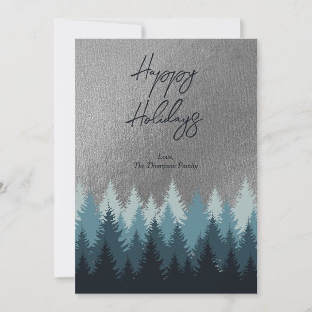 Cartes Pour Fêtes Annuelles Arbres de forêt Paysage argenté Joyeuses Fêtes  (Devant)