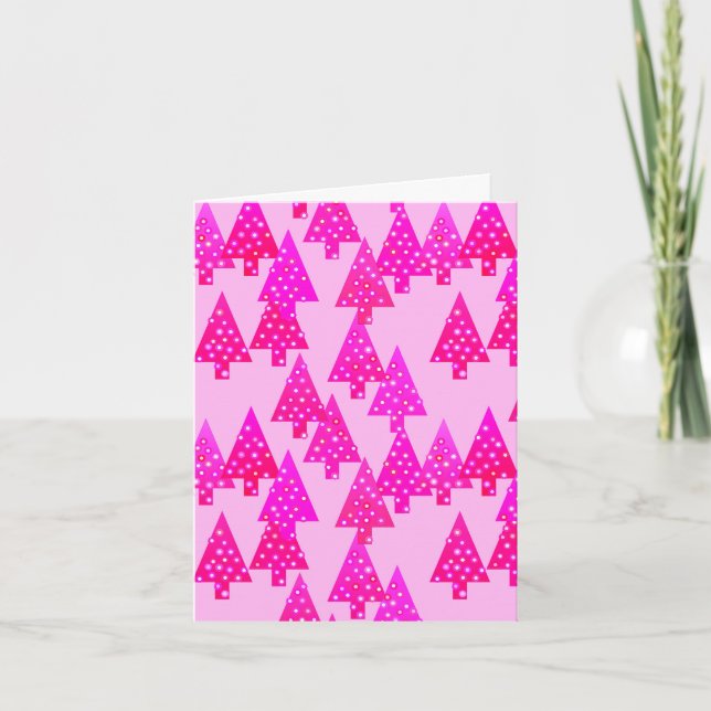 Cartes Pour Fêtes Annuelles Arbres de Noël à fleurs modernes - rose fuchsia (Devant)