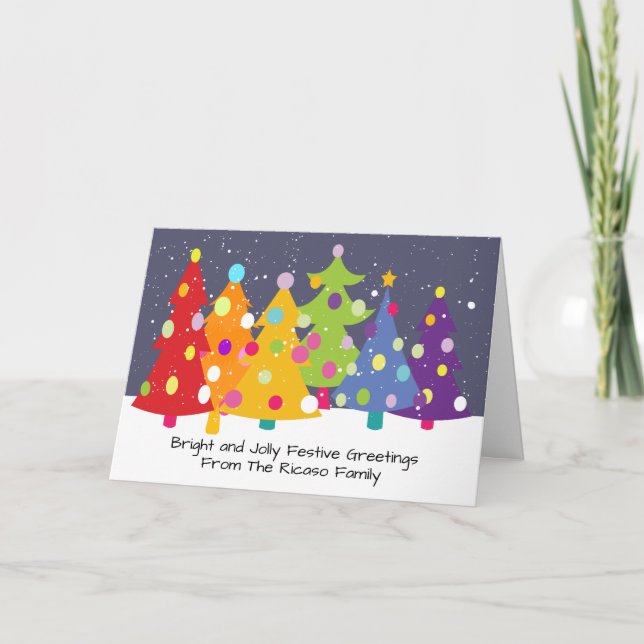 Cartes Pour Fêtes Annuelles Arbres de Noël arc-en-ciel amusants et colorés (Devant)
