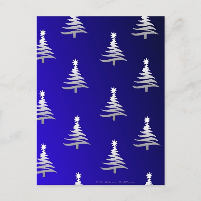 Cartes Pour Fêtes Annuelles Arbres de Noël Argent sur Bleu Cobalt (Devant)