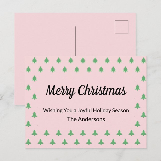 Cartes Pour Fêtes Annuelles Arbres de Noël blanc rose pâle et vert (Devant / Derrière)